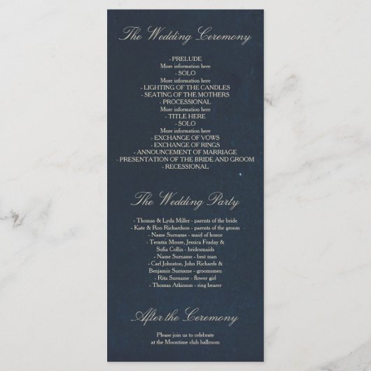 金ゴールドと海軍のフローラヴィンテージ結婚式プログラム プログラム (裏面)