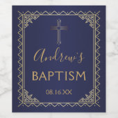 金ゴールドと海軍のヴィンテージ書道の洗礼 ワインラベル (シングルラベル)