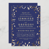 金ゴールドと海軍の紙吹雪エレガントヴィンテージ結婚式 招待状 (正面/裏面)