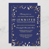 金ゴールドと海軍の紙吹雪ヴィンテージブライダルシャワー 招待状 (正面/裏面)