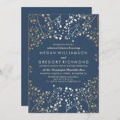 金ゴールドと海軍の赤ちゃんの息のリハーサルディナー 招待状 (正面/裏面)