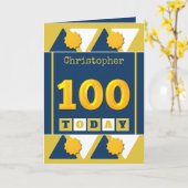 金ゴールドと海軍の100歳の誕生日 カード (黄色い花)