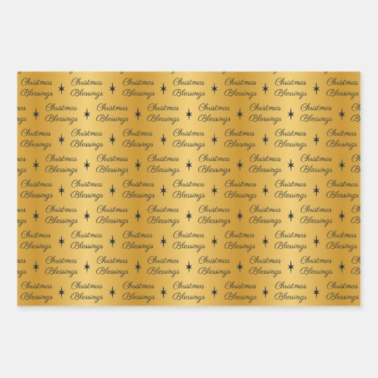 金ゴールドと海軍クリスマス恵み賢人 ラッピングペーパーシート (正面3)