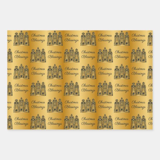 金ゴールドと海軍クリスマス恵み賢人 ラッピングペーパーシート (正面2)