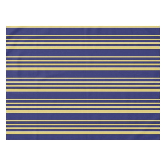 金ゴールドと海軍ストライプパターン（の模様が）ある テーブルクロス (正面(横))