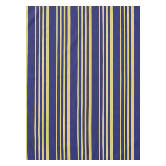 金ゴールドと海軍ストライプパターン（の模様が）ある テーブルクロス (正面)