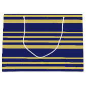 金ゴールドと海軍ストライプパターン（の模様が）ある ラージペーパーバッグ (正面)