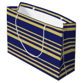 金ゴールドと海軍ストライプパターン（の模様が）ある ラージペーパーバッグ (裏面アングル)