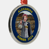 金ゴールドと海軍パーソナライズされたラウンド家族の写真 メタルオーナメント (右)