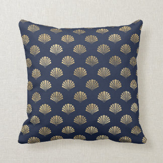 金ゴールドと海軍ヴィンテージアールデコの花模様 クッション
