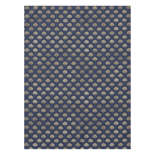 金ゴールドと海軍ヴィンテージアールデコの花模様  テーブルクロス (正面)