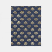 金ゴールドと海軍ヴィンテージアールデコの花模様 フリースブランケット (正面)