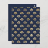 金ゴールドと海軍ヴィンテージアールデコの花模様 ポストカード (正面/裏面)