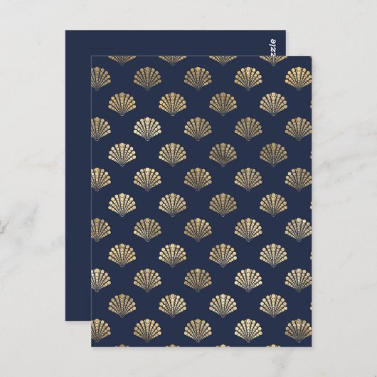 金ゴールドと海軍ヴィンテージアールデコの花模様 ポストカード (正面/裏面)