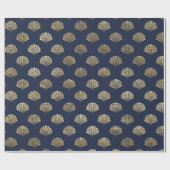 金ゴールドと海軍ヴィンテージアールデコの花模様  ラッピングペーパー (フラット)