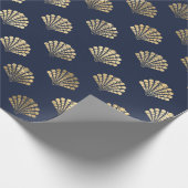 金ゴールドと海軍ヴィンテージアールデコの花模様  ラッピングペーパー (角)
