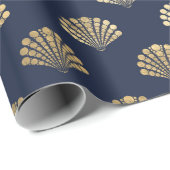 金ゴールドと海軍ヴィンテージアールデコの花模様  ラッピングペーパー (ロールコーナー)