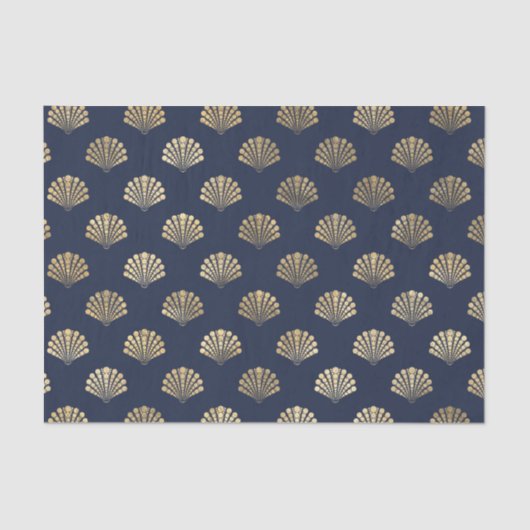 金ゴールドと海軍ヴィンテージアールデコの花模様  薄葉紙 (正面)