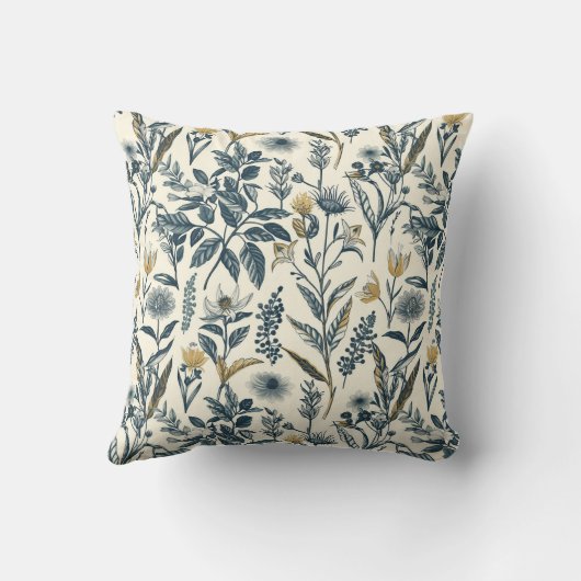 金ゴールドと海軍ヴィンテージ植物模様 クッション (裏面)