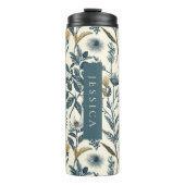 金ゴールドと海軍ヴィンテージ植物模様 タンブラー (正面)