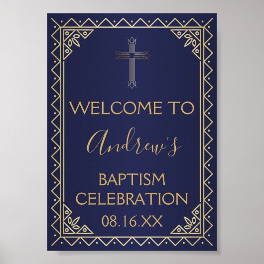 金ゴールドと海軍ヴィンテージ歓迎バプテスマ ポスター (正面)