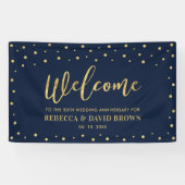 金ゴールドと海軍 |ようこそ結婚の記念日パーティー 横断幕 (横)