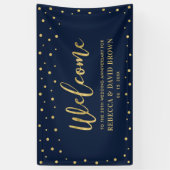 金ゴールドと海軍 |ようこそ結婚の記念日パーティー 横断幕 (縦)