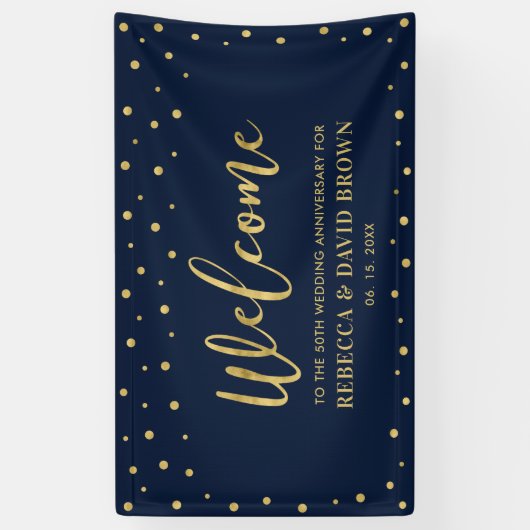 金ゴールドと海軍 |ようこそ結婚の記念日パーティー 横断幕 (縦)