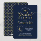 金ゴールドと海軍 |エレガントなウェディングブライダルシャワー 招待状 (正面/裏面)