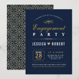 金ゴールドと海軍 |エレガント婚約パーティ招待状 招待状