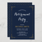 金ゴールドと海軍 |クラッシーエレガントリタイアメントパーティー 招待状 (正面/裏面)