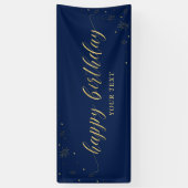 金ゴールドと海軍 |スパークルハッピーバースデーパーティーバナー 横断幕 (縦)