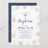 金ゴールドと海軍 |ボーイバプテスマ/《キリスト教》洗礼式や命名式招待状 招待状 (正面/裏面)
