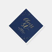 金ゴールドと海軍 |モダン応援80th誕生日パーティー スタンダードカクテルナプキン (角)