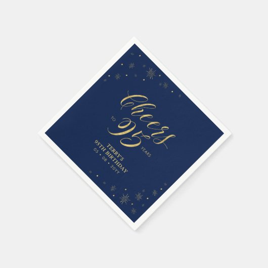 金ゴールドと海軍 |モダン応援95th誕生日パーティー スタンダードカクテルナプキン (角)