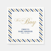 金ゴールドと海軍 |男のモダン子の赤ちゃんシャワーペーパーナプキン スタンダードカクテルナプキン (正面)