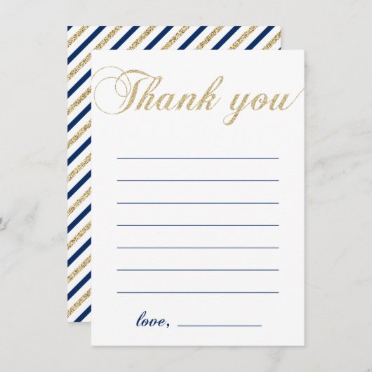 金ゴールドと海軍 |男のモダン子パーティーありがとう サンキューカード (正面/裏面)
