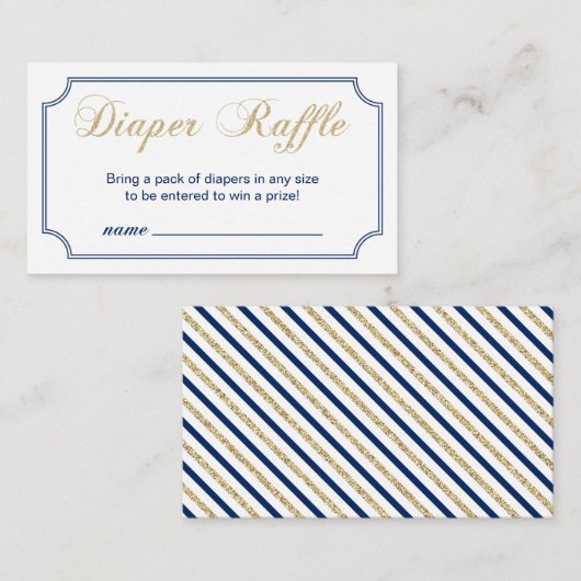 金ゴールドと海軍 |男の子の赤ちゃんシャワーおむつラッフルチケット エンクロージャーカード (正面/裏面)