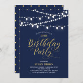 金ゴールドと海軍 |第モダン50回成人誕生日パーティー 招待状 (正面/裏面)