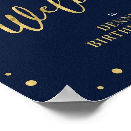 金ゴールドと海軍 |紙吹雪モダンようこそパーティー署名 ポスター (角)