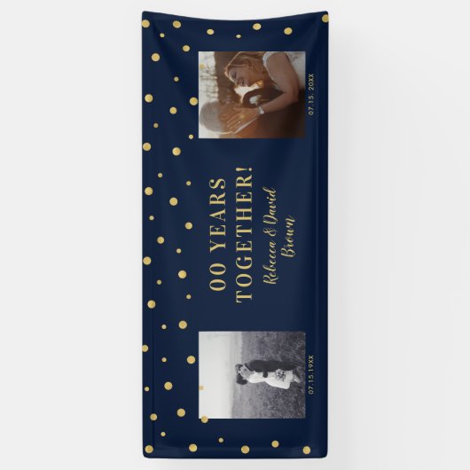 金ゴールドと海軍 |結婚の記念日パーティー 横断幕 (縦)