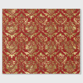 金ゴールドと深い赤ヴィンテージダマスク ラッピングペーパー (フラット)