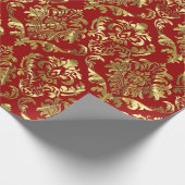 金ゴールドと深い赤ヴィンテージダマスク ラッピングペーパー (角)