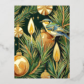 金ゴールドと火炎植物冬のガーデンクリスマス 箔シーズンポストカード (正面)