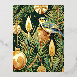 金ゴールドと火炎植物冬のガーデンクリスマス 箔シーズンポストカード