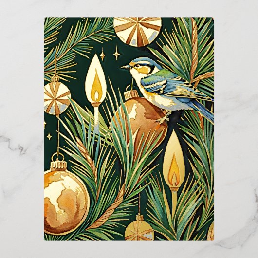 金ゴールドと火炎植物冬のガーデンクリスマス 箔シーズンポストカード (正面)