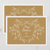 金ゴールドと白いクリスマスクレストとヤドリギ シーズンカード (正面/裏面)