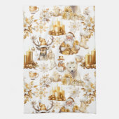 金ゴールドと白いクリスマスシンボル キッチンタオル (縦)