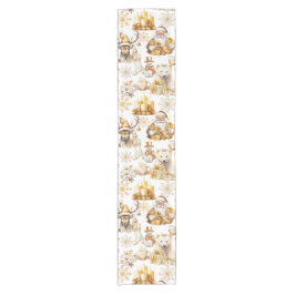 金ゴールドと白いクリスマスシンボル ショートテーブルランナー