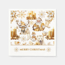 金ゴールドと白いクリスマスシンボル スタンダードカクテルナプキン